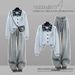 Women's Clothing Women's Stylish Two Piece Suit Faux Sweatshirt Shirt Set Paired With High-Waisted Slimming Loose Straight Leg Jeans_ecoleips.com