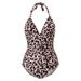 Aria Basics 2025 New Model Foreign Trade One-Piece Swimsuit Leopard Print Halter Neck Backless European And American_ecoleips.com