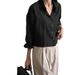 Women's Tencel Long Sleeve Shirt - Korean Loose Fit Blouse With Button Detail, Breathable Rayon Blend Top For Office & Casual_ecoleips.com
