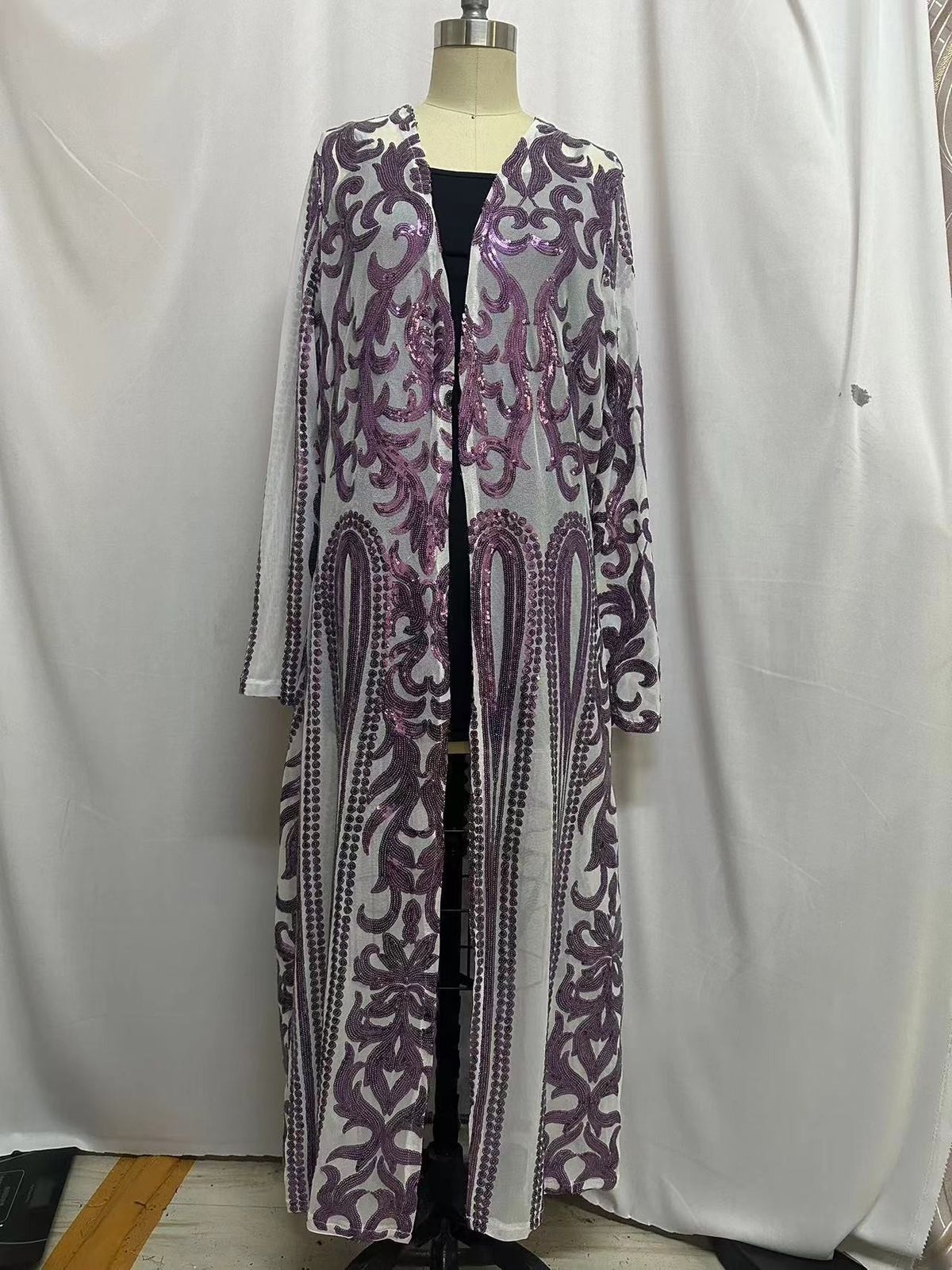 K Women's Outerwear Sequin Cardigan Long Bead Party Outerwear Netting Sequin Sheer Long Sleeve Openwork Coat. No Accessories_ecoleips.com