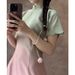 JUEMEI | Tulip New Petal Collar Gradient Blending Slimming Temperament Spring And Summer Long Cheongsam Skirt Chinese_ecoleips.com