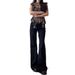 Black Micro-flared Jeans For Women, 2025 Summer New High Street Low-waist Petite Non-tight-fitting Bootcut Floor-length_ecoleips.com