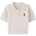 Women's Summer New Slim Fit Short Knit Top With Embroidered Bear Cable Knit Collar Sweater Versatile Top_ecoleips.com