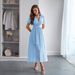 Women's European American Style Vacation Inspired Deep V Neck Short Sleeve Long Dress Spring Summer_ecoleips.com