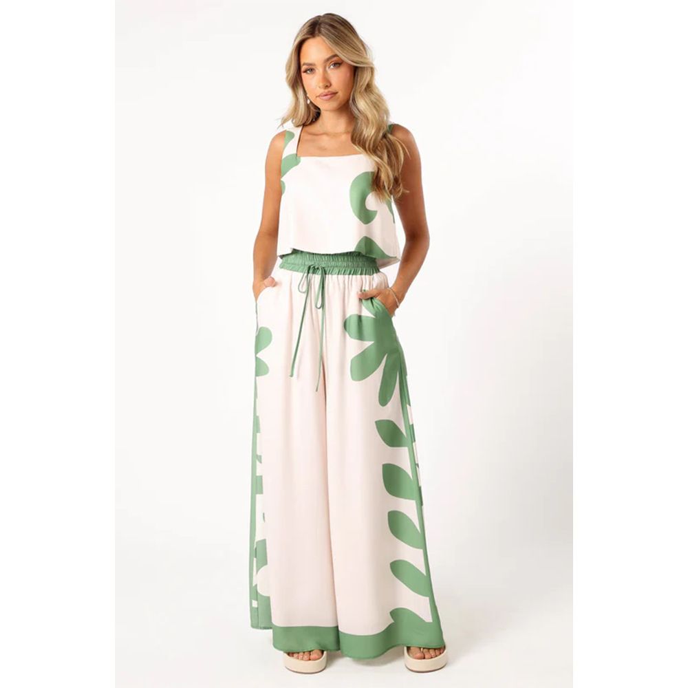 Women's Clothing Women's Summer New Short Vest Printed Elastic Waist Wide Leg Trousers Two Piece Casual 3009_ecoleips.com