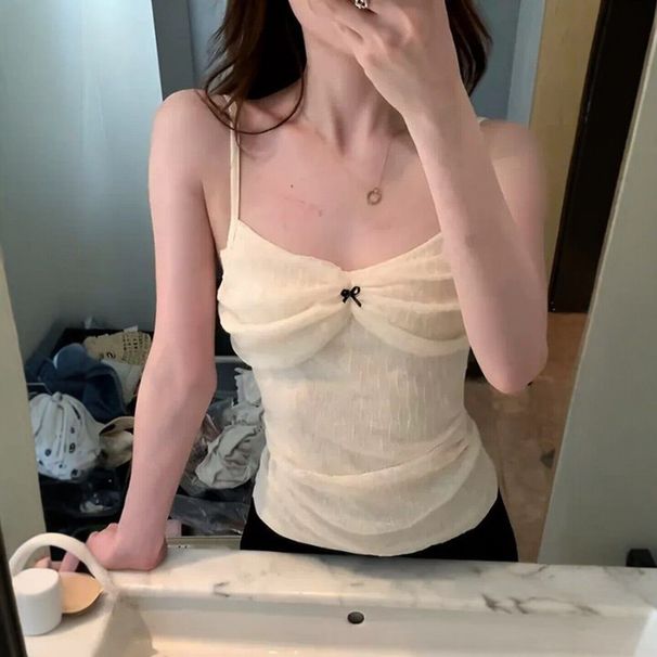 2026 New Pure Desire Style Bowknot Strap Small Design Summer Lace Tank Top Slim Fit Inner Wear With Beautiful Back_ecoleips.com