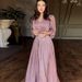 Women's Clothing New Fashion V Neck Pleated Tulle Long Sleeved Swing Dress_ecoleips.com