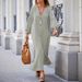 New European And American Cross-border Women's Clothing: Buttoned Casual Loose Comfortable V-neck Dress With Open_ecoleips.com