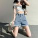 Women's High-Waisted Wide Leg Denim Shorts Casual Thin Style Slimming A-Line Hot Pants Frayed Hem Trendy Petite Versatile_ecoleips.com