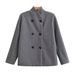 Women’s Oversized Double-Breasted Wool Coat – V-Neck Longline Polyester Blazer (S-L, Gray/Beige/Black)_ecoleips.com