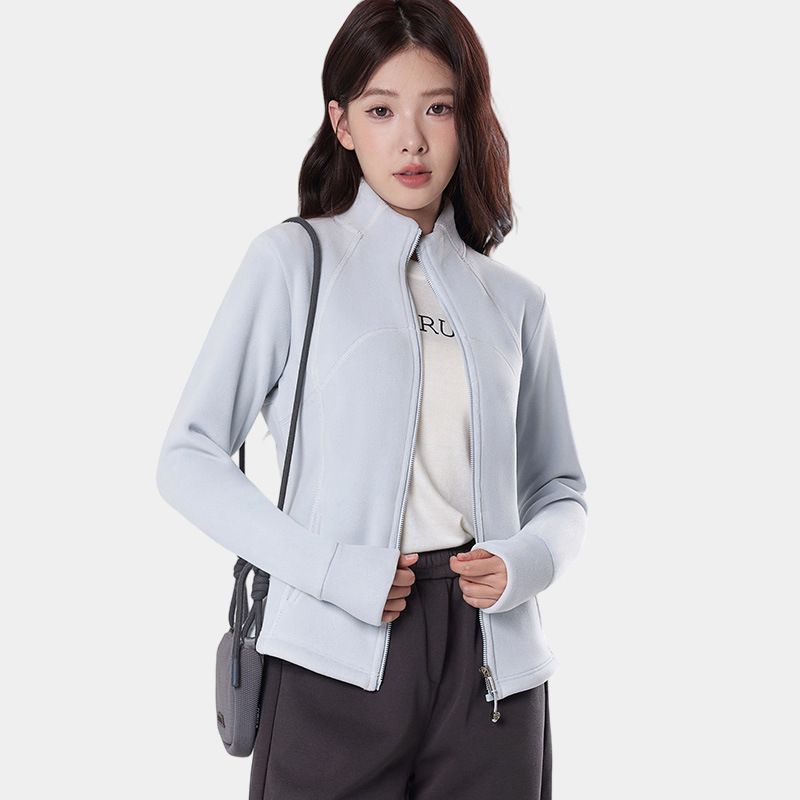 K Stand Collar Slim Fit Jacket For Women, Windproof Jacket With Inner Lining, Hoodie Top.Without Any Accessories_ecoleips.com