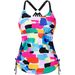 European American Style Women's Conservative Vest Swimsuit Round Neck Bikini Print Swimwear For Ages 16-45_ecoleips.com