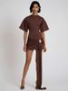 Mozision Fashion Short Sleeve Ruched Sexy Mini Dress Women Elegant Metal Decoration Solid O Neck High Waist Club Dresses New_ecoleips.com