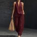 Women's Sleeveless Halter Shoulder Set Loose Summer Casual Wide Leg Pants Two Piece Trendy Fashion_ecoleips.com