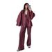 Fashionable Loose plus Size Women's Clothing Set Long Sleeved Tie Waist Shirt Cardigan Trousers_ecoleips.com