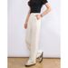Suitable For All Seasons White Tencel Linen Narrow Wide-Leg For Women, Summer Thin Style With Elastic Waist, Lyocell Straight-Leg Casual Long_ecoleips.com