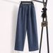 Real Shot Of Loose High-waisted Dark Wash Straight-leg Spring Women's Elastic Waist Plus-size Long Pants, Wide-leg_ecoleips.com