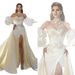Wedding Dress With Small Train, Slim Waist And Hips, Body Hugging Satin Two Piece Set, Detachable Puff Sleeves, Tube Top Wedding Dress_ecoleips.com