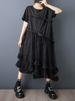 2026 Summer New Mesh Spliced Oversized Black Vintage Dresses For Woman Short Sleeve Loose Casual Midi Dress Elegant Clothing_ecoleips.com