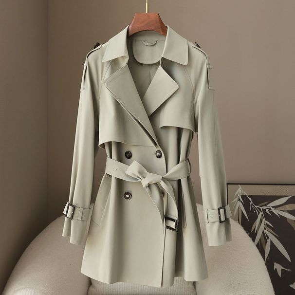 British Style Double-Breasted Trench Coat – Slim Fit Spring/Autumn Women’s Jacket (Khaki/Light Green, M-XL)_ecoleips.com