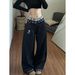 Retro Star Splicing Wide-leg Jeans Pants Women's Spring New High-waisted Loose Floor Pants_ecoleips.com