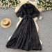 Women's French Style Soft Pink Lantern Sleeve Dress Korean Style Tie Waist A-Line Skirt Slimming Commuting Dress_ecoleips.com