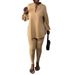 Women’s Clothing V neck lantern sleeves bottom slit shirt and trousers two piece set_ecoleips.com