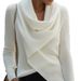 Women's Clothing Draped Neckline Knit Sweater – Asymmetrical Slouchy Pullover (White, XS-3XL)_ecoleips.com