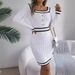 Elegant Square Neck Button Long Sleeve Sweater Hip Skirt Women's Clothing_ecoleips.com