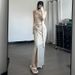 W060ST Hot Girl 2025 Summer New Sleeveless Pullover Sexy Strap Short Split Long Women's Set_ecoleips.com
