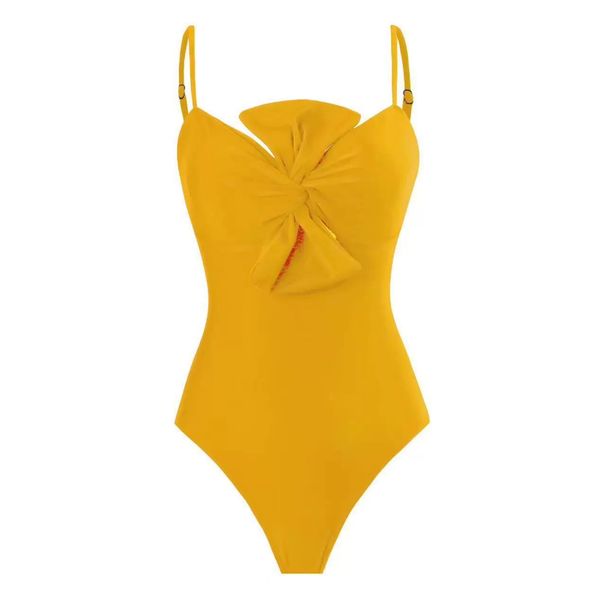 Women's Clothing New Women's Swimsuit Solid Color One Piece Bow Conservative Swimsuit Female_ecoleips.com