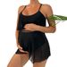 Women's Summer Maternity Bikini Set Spaghetti Strap Swimsuit Belly Covering Solid Color Loose Fit Beachwear European Style_ecoleips.com
