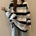 Autumn Women's Loose-Fitting Slimming T-Shirts, Oversized Striped Long-Sleeved Thin Retro Sweatshirts For Wholesale_ecoleips.com