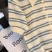 Women's Clothing Ice Silk Short Sleeved T Shirt Thin Design Niche Striped Sweater Top_ecoleips.com