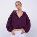 Women's Casual Solid Color Hoodie Waist Jacket Long Sleeve Short Jacket Zipper Cardigan Sweater_ecoleips.com