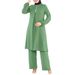 H710 Muslim Women's Spring And Autumn New Fashion Solid Color Elegant Long Sleeve Shirt Loose Wide Leg Pants Set_ecoleips.com