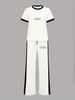 Women's Summer Fashionable Casual Cool Letter Print Short Sleeve Pants Set New 8002_ecoleips.com