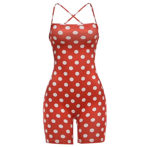 Summer Style Women's Sexy Low Cut Backless Slim Fit Polka Dot Print Jumpsuit Romper_ecoleips.com