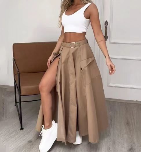 Women's Clothing Summer New Women's Suit Sleeveless Solid Color Slit Two-piece Set_ecoleips.com