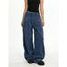 Women Retro Corduroy Cargo Pants Adjustable Waist Blue Wide Leg Casual Trousers For Autumn/Winter Trendy Style_ecoleips.com