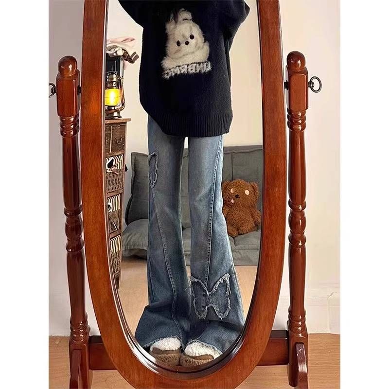 2025 New American Retro Butterfly Embroidery Micro-cropped Jeans Female Summer Large Size High Waist Slim Wide Leg Pants_ecoleips.com