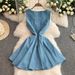 Women's Clothing Celebrity High End Metal Button Sleeveless Vest Dress For Women Summer Waist Slimming Big Swing Denim Skirt_ecoleips.com