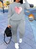 Women's Autumn And Winter Hip-hop Casual Street Heart-shaped Printed Round Neck Sports Shirt+sports Pants Set-496_ecoleips.com