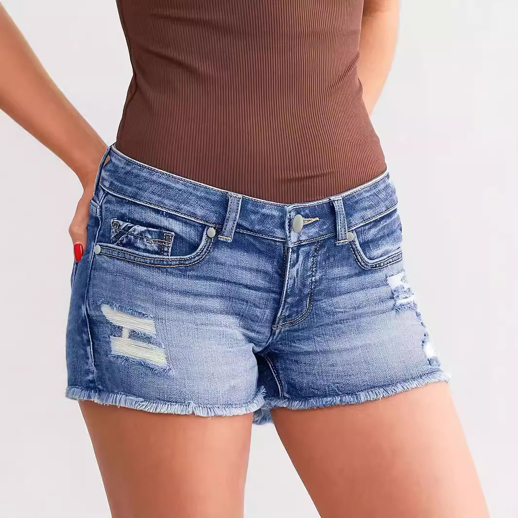 New Women's Clothing Ripped Denim Jeans Slim Fit Versatile Button Detail 2026 Trendy Distressed Casual Shorts_ecoleips.com