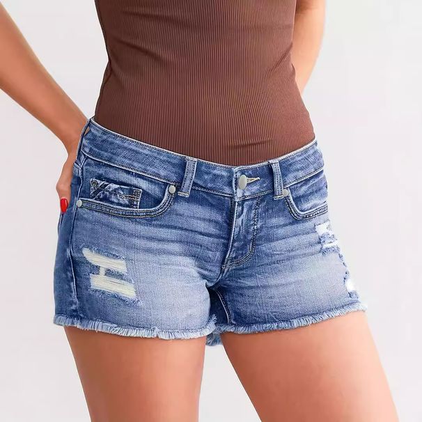 New Women's Clothing Ripped Denim Jeans Slim Fit Versatile Button Detail 2026 Trendy Distressed Casual Shorts_ecoleips.com