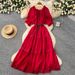 Women's Clothing Women's Style Puff Sleeve Dress Red Slimming A-Line Skirt Tassels Short Sleeved Summer Commuting Dress_ecoleips.com