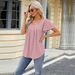 Women's Clothing Pleated Hollow Square Neck Jacquard T-Shirt Short Sleeved Swallowtail Top American Style_ecoleips.com