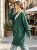 Forest Green Deep V Multi Pocket Pit Rib Knit Tunic Sweater, Oversized Loose Lightweight Breathable Soft Skin-touch Long Sleeve Pullover_ecoleips.com