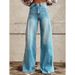 Cross-Border Foreign Trade Women's Plus Size Denim Hot-Selling 3D Printed Casual Wide-Leg Flared_ecoleips.com