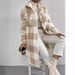 Women's Plaid Flannel Coat With Button-Down Collar, Oversized Long Trench Coat For Autumn/Winter, Elegant & Casual Office Wear_ecoleips.com
